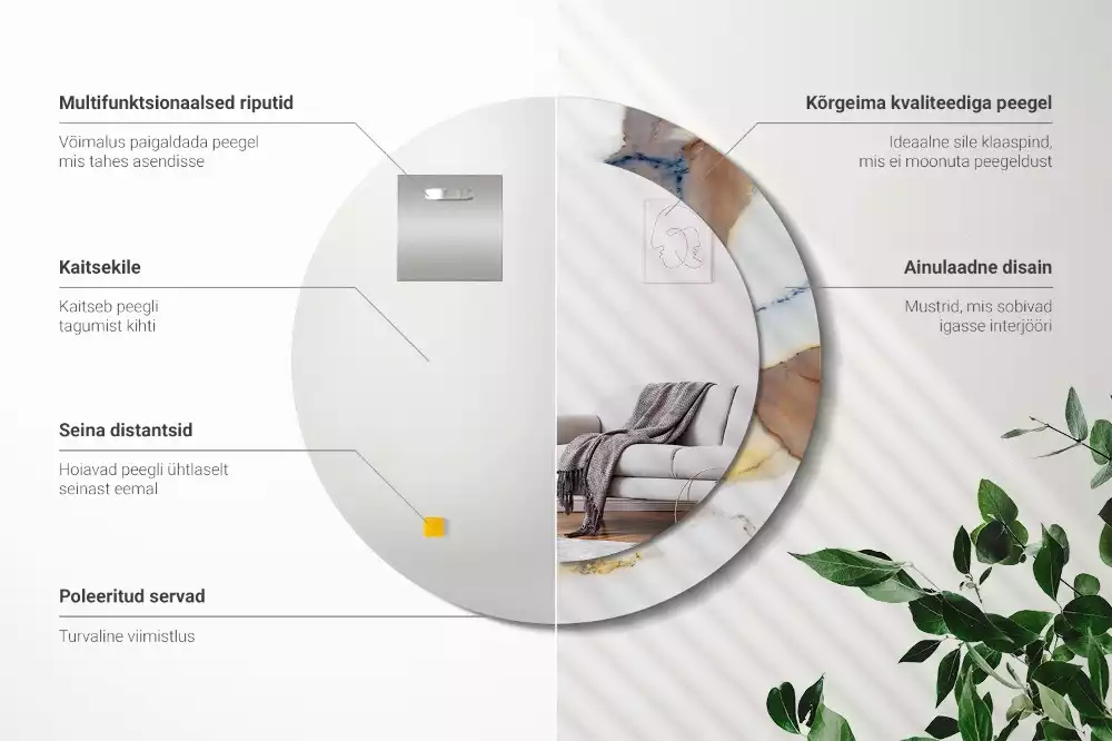 Miroir rond avec décoration Petit marbre blanc