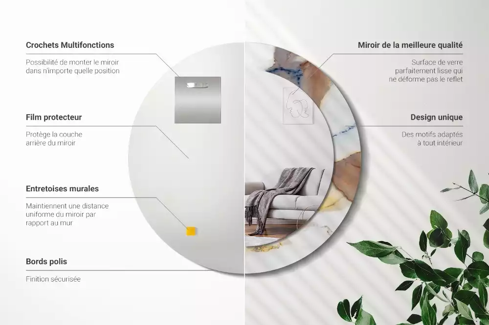 Miroir rond avec décoration Petit marbre blanc