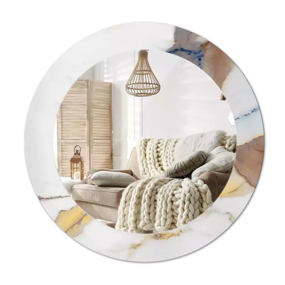 Miroir rond avec décoration Petit marbre blanc