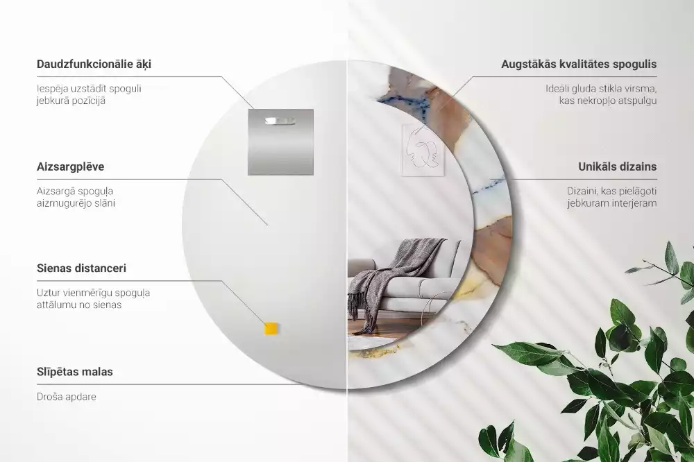 Miroir rond avec décoration Petit marbre blanc