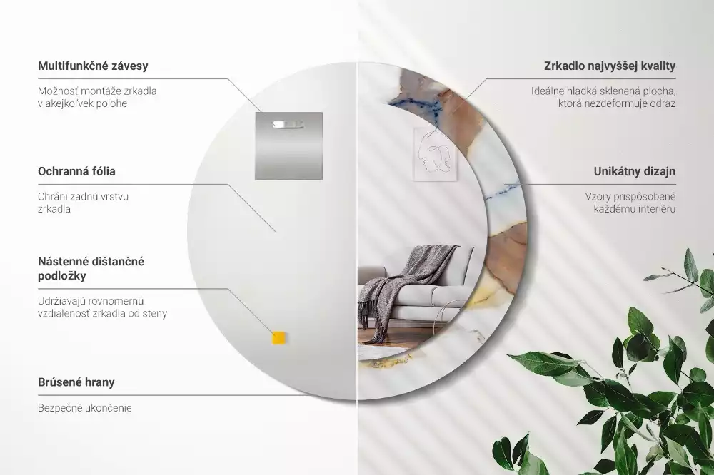 Miroir rond avec décoration Petit marbre blanc