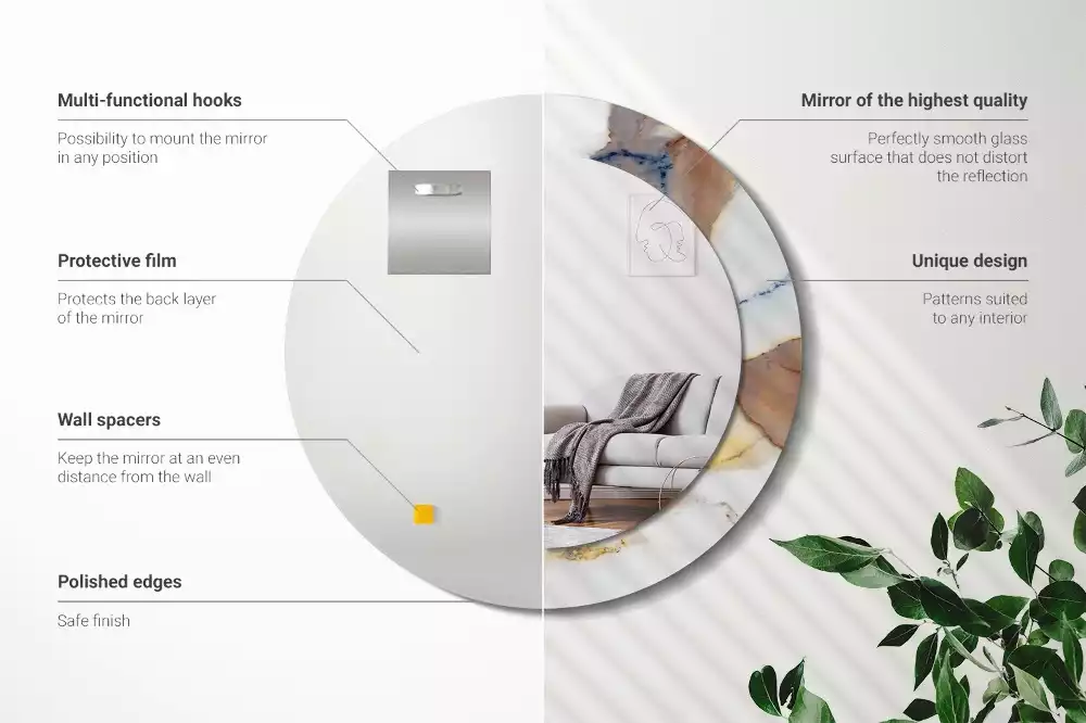 Miroir rond avec décoration Petit marbre blanc