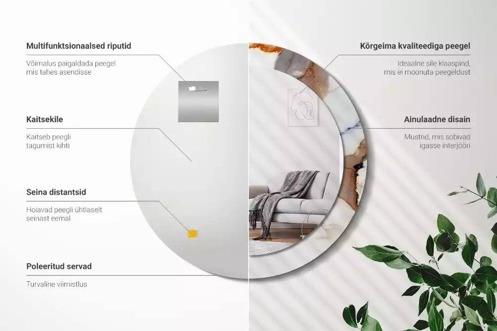 Miroir rond avec décoration Petit marbre blanc