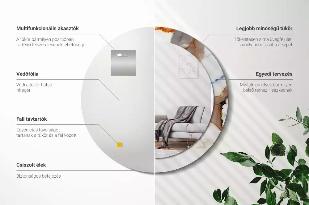 Miroir rond avec décoration Petit marbre blanc