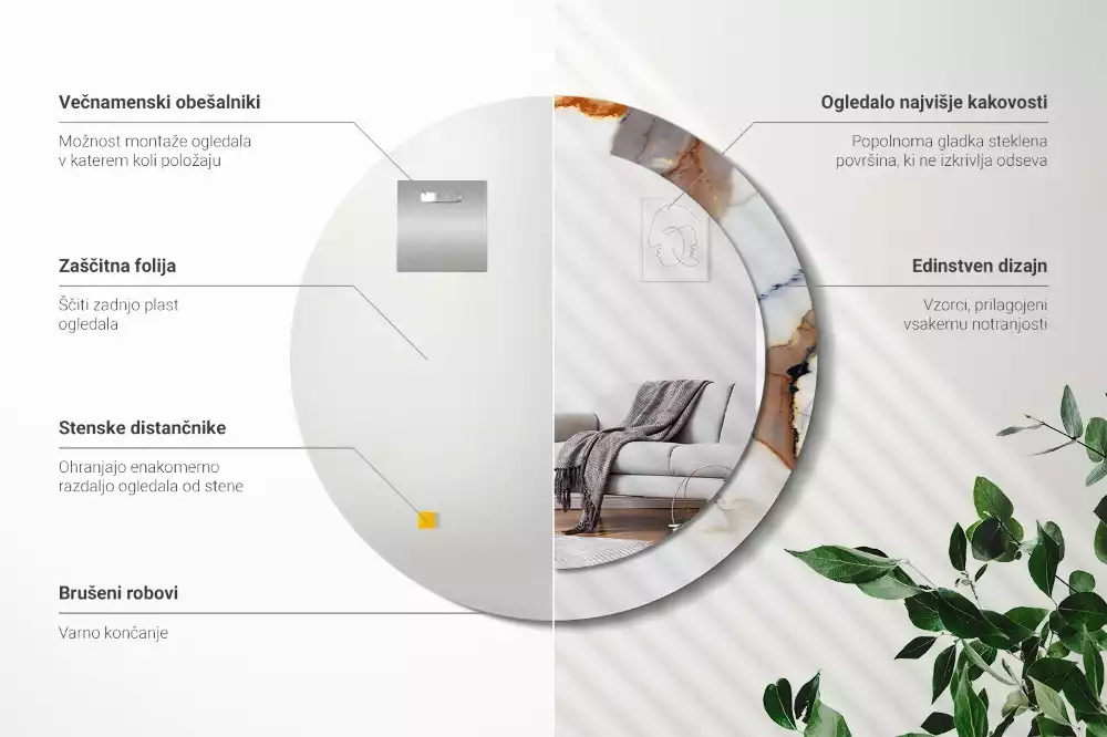 Miroir rond avec décoration Petit marbre blanc