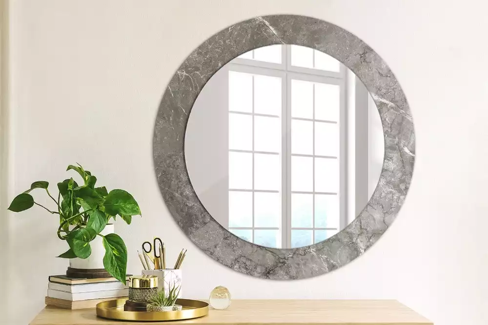 Miroir rond cadre avec impression Marbre rustique