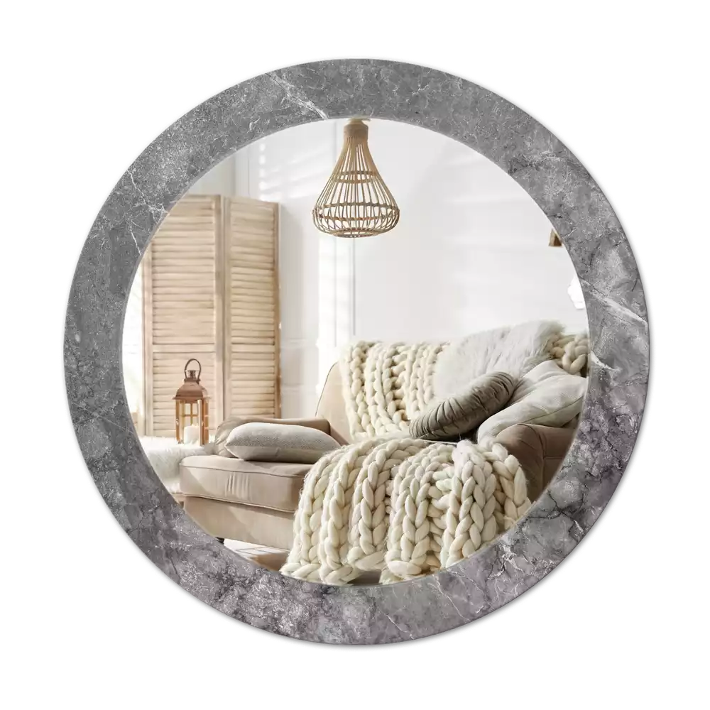 Miroir rond cadre avec impression Marbre rustique