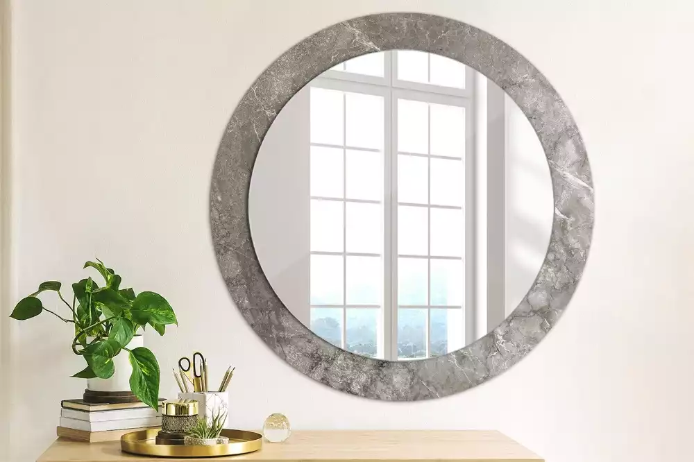 Miroir rond cadre avec impression Marbre rustique
