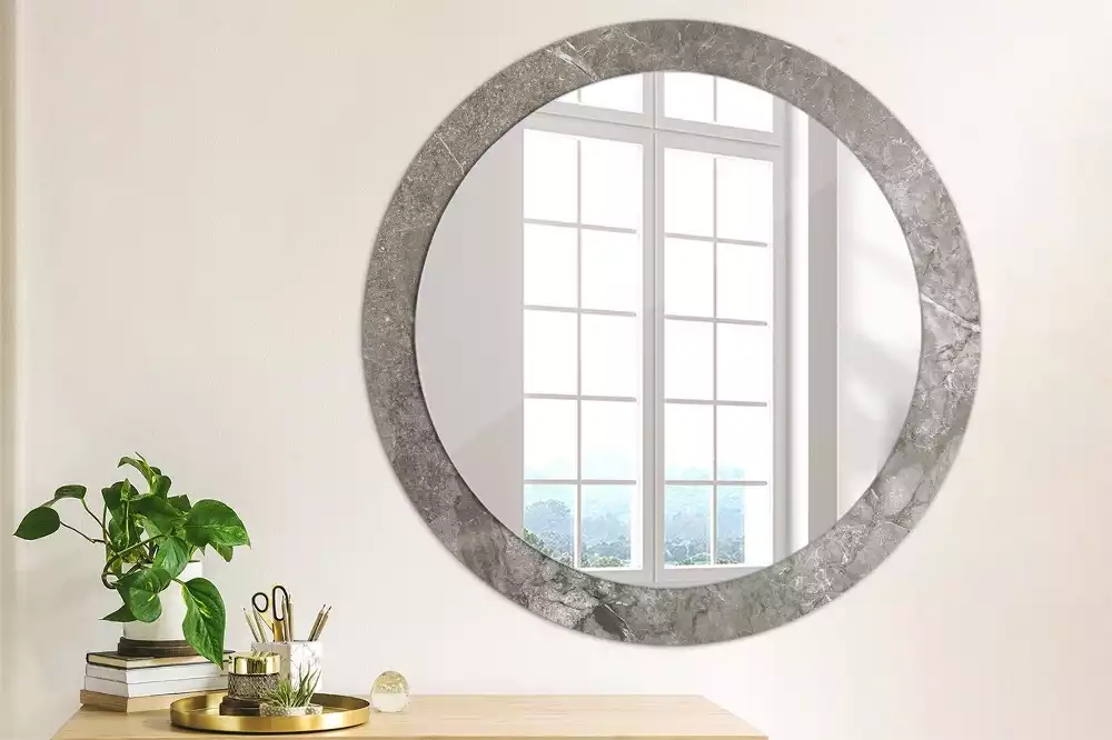 Miroir rond cadre avec impression Marbre rustique