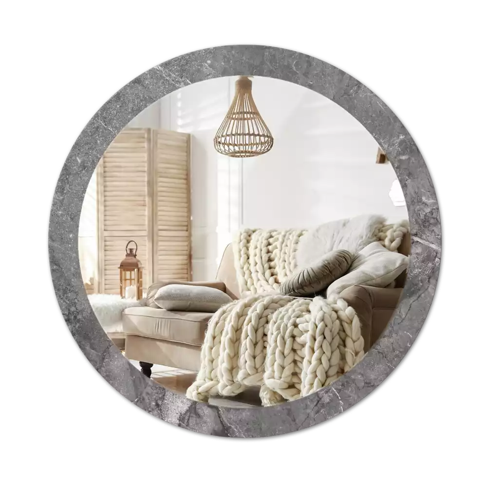 Miroir rond cadre avec impression Marbre rustique