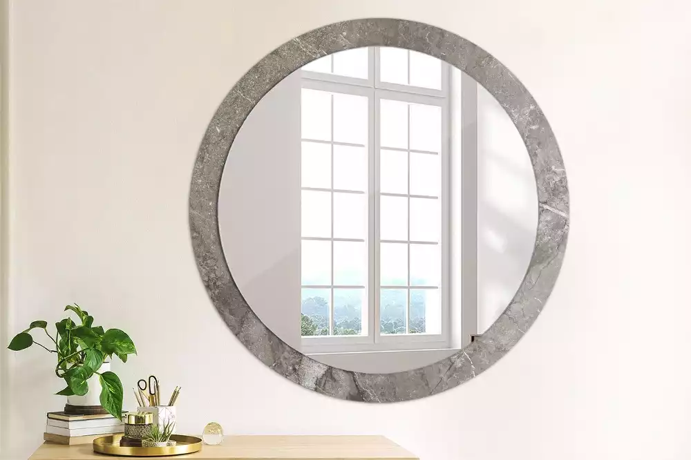 Miroir rond cadre avec impression Marbre rustique