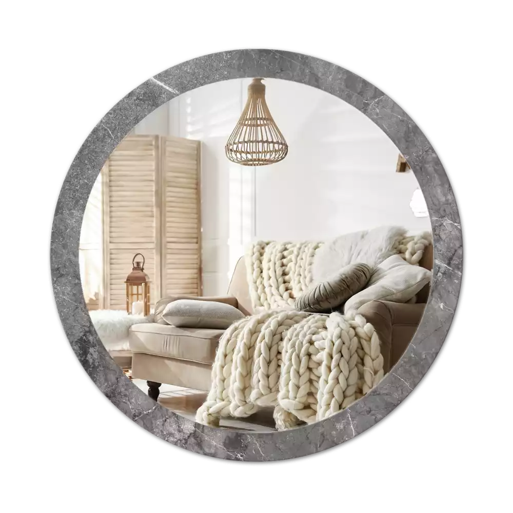 Miroir rond cadre avec impression Marbre rustique