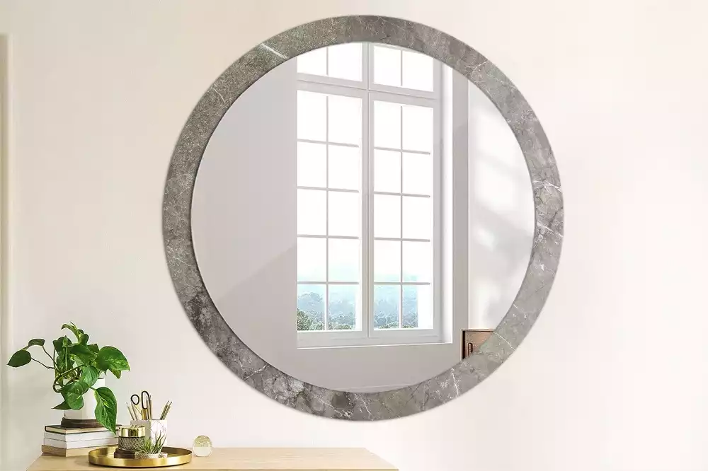 Miroir rond cadre avec impression Marbre rustique