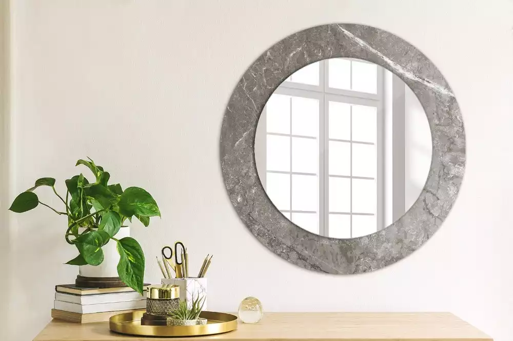 Miroir rond cadre avec impression Marbre rustique