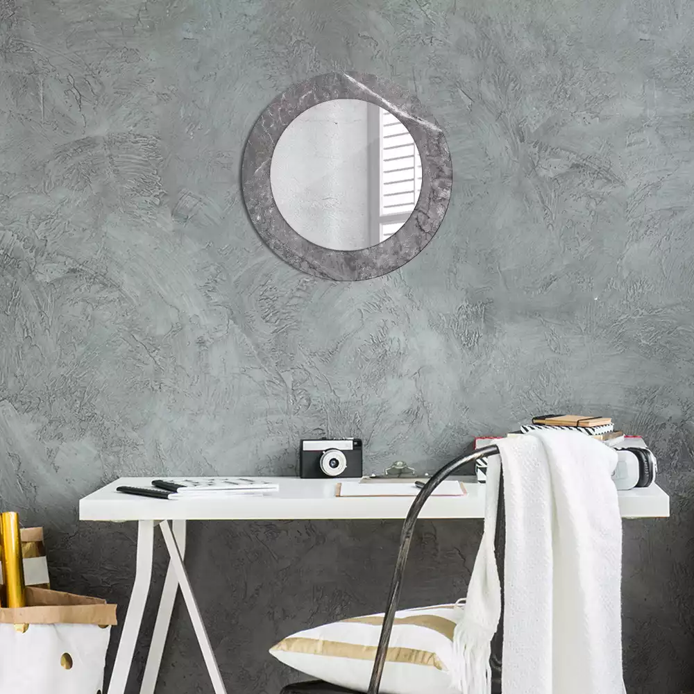 Miroir rond cadre avec impression Marbre rustique