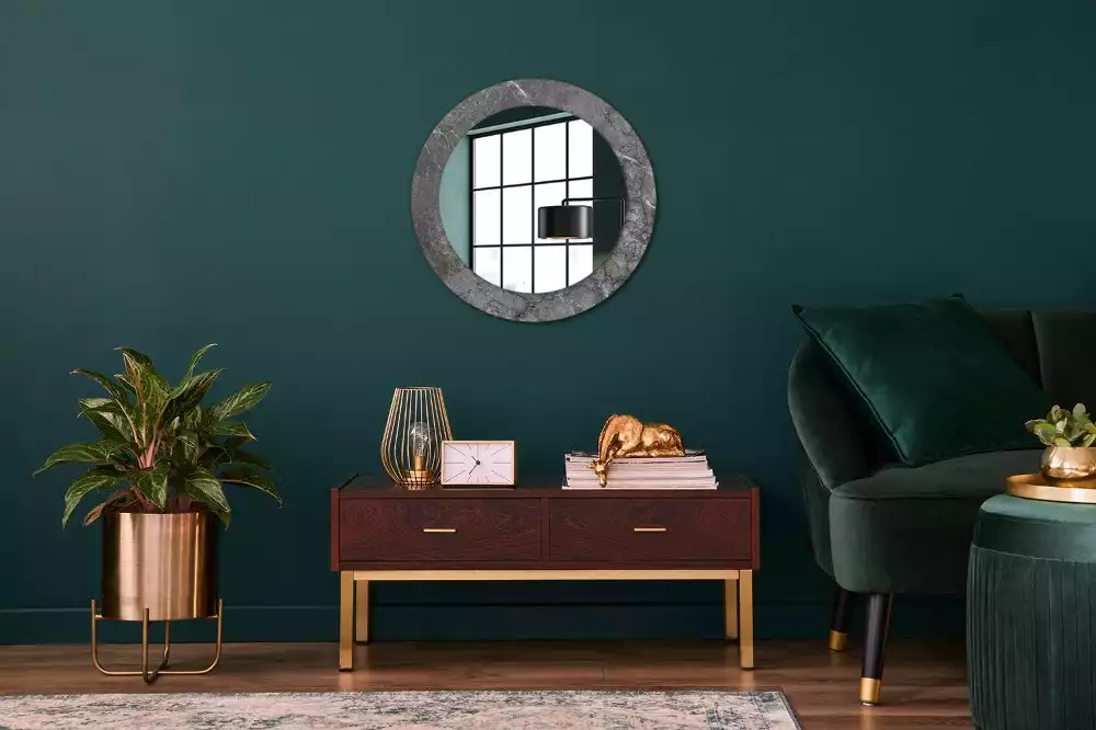 Miroir rond cadre avec impression Marbre rustique