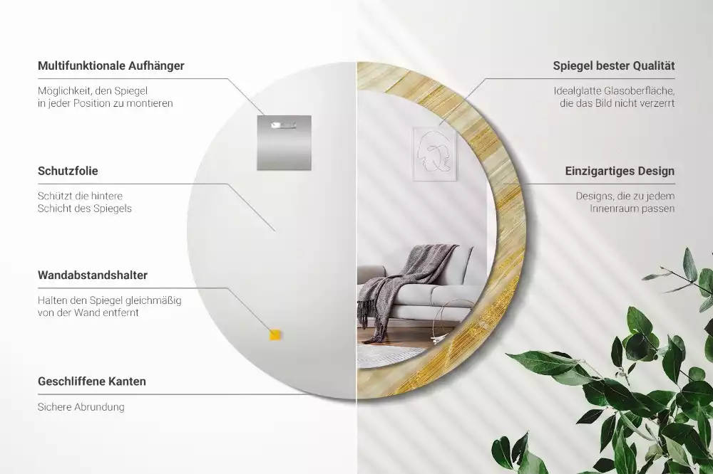 Miroir rond imprimé Motif abstrait