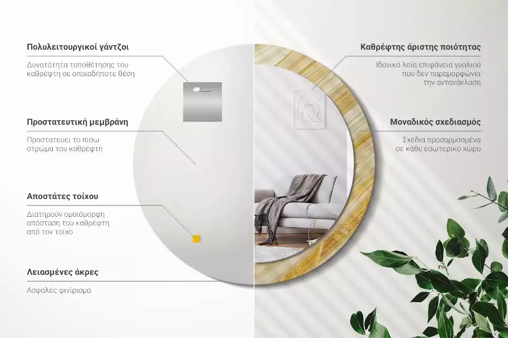 Miroir rond imprimé Motif abstrait