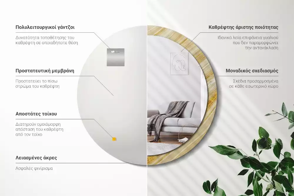 Miroir rond imprimé Motif abstrait