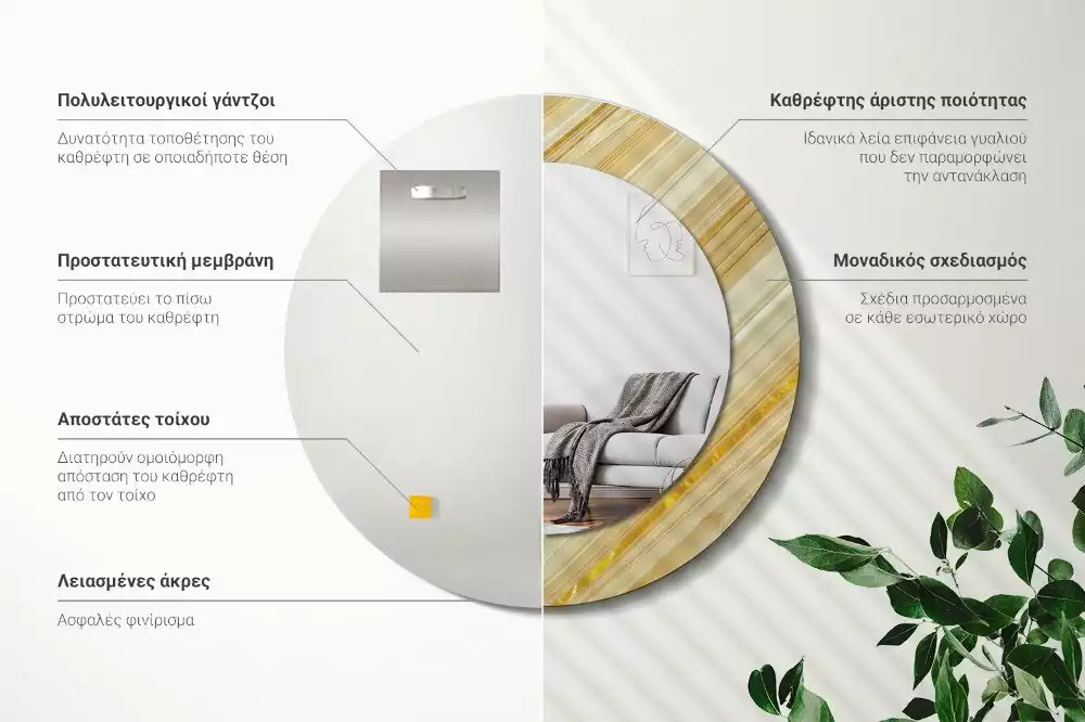 Miroir rond imprimé Motif abstrait