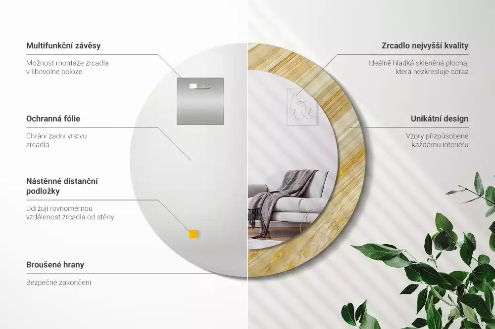 Miroir rond imprimé Motif abstrait