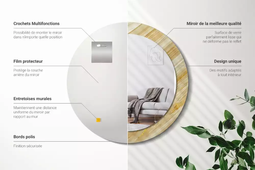 Miroir rond imprimé Motif abstrait