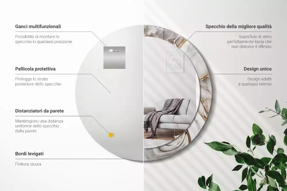 Miroir rond imprimé Marbre clair