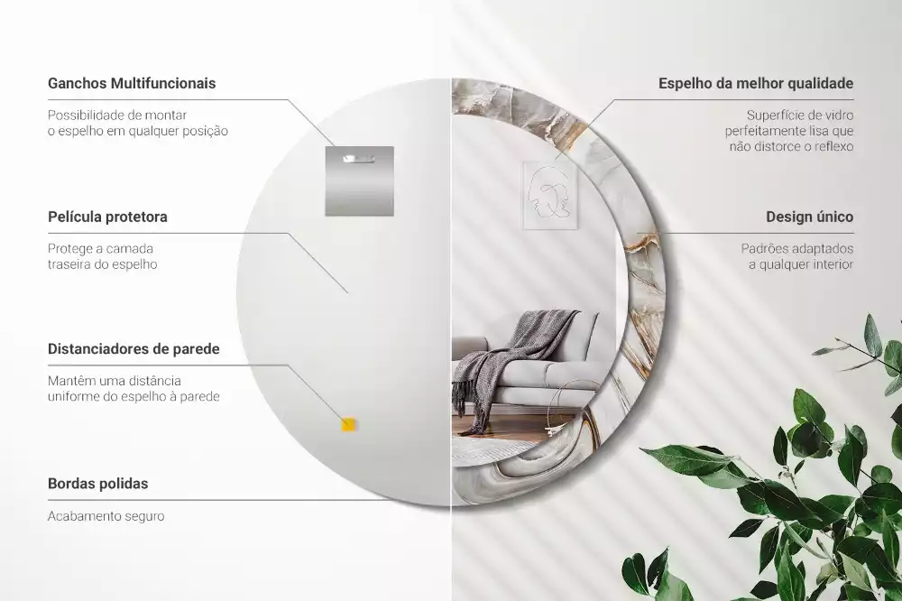 Miroir rond imprimé Marbre clair