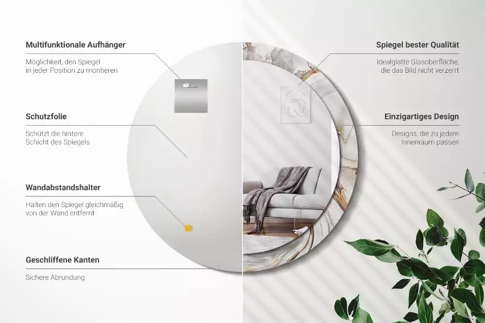 Miroir rond imprimé Marbre clair