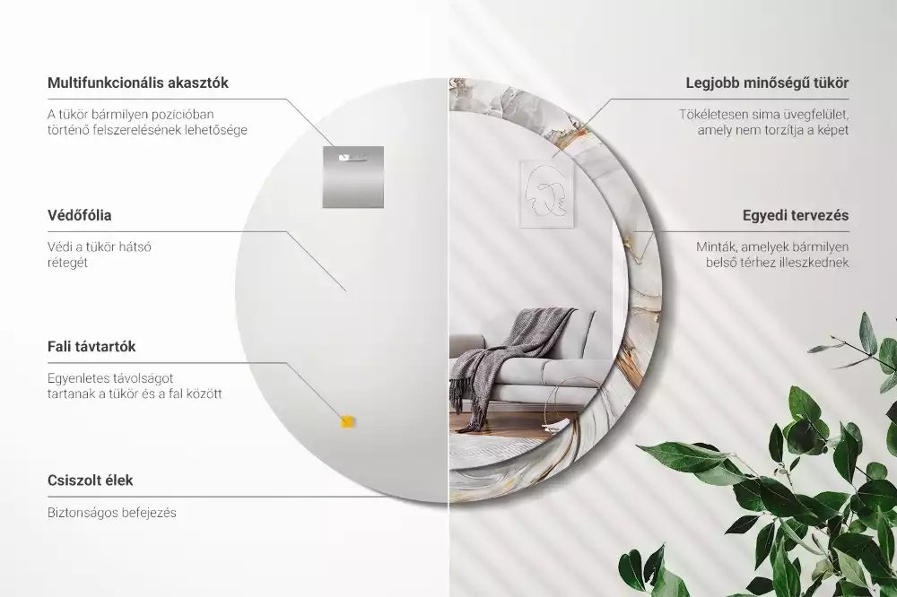 Miroir rond imprimé Marbre clair
