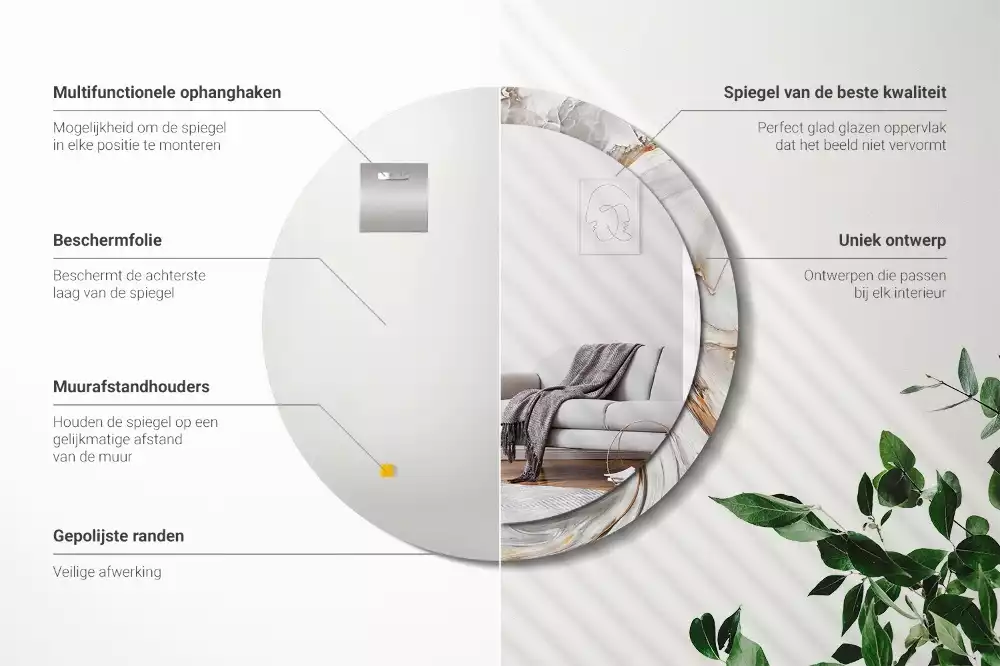 Miroir rond imprimé Marbre clair