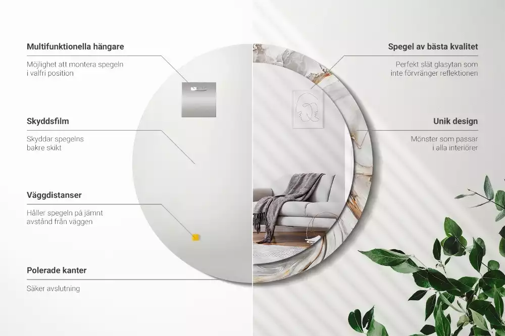 Miroir rond imprimé Marbre clair