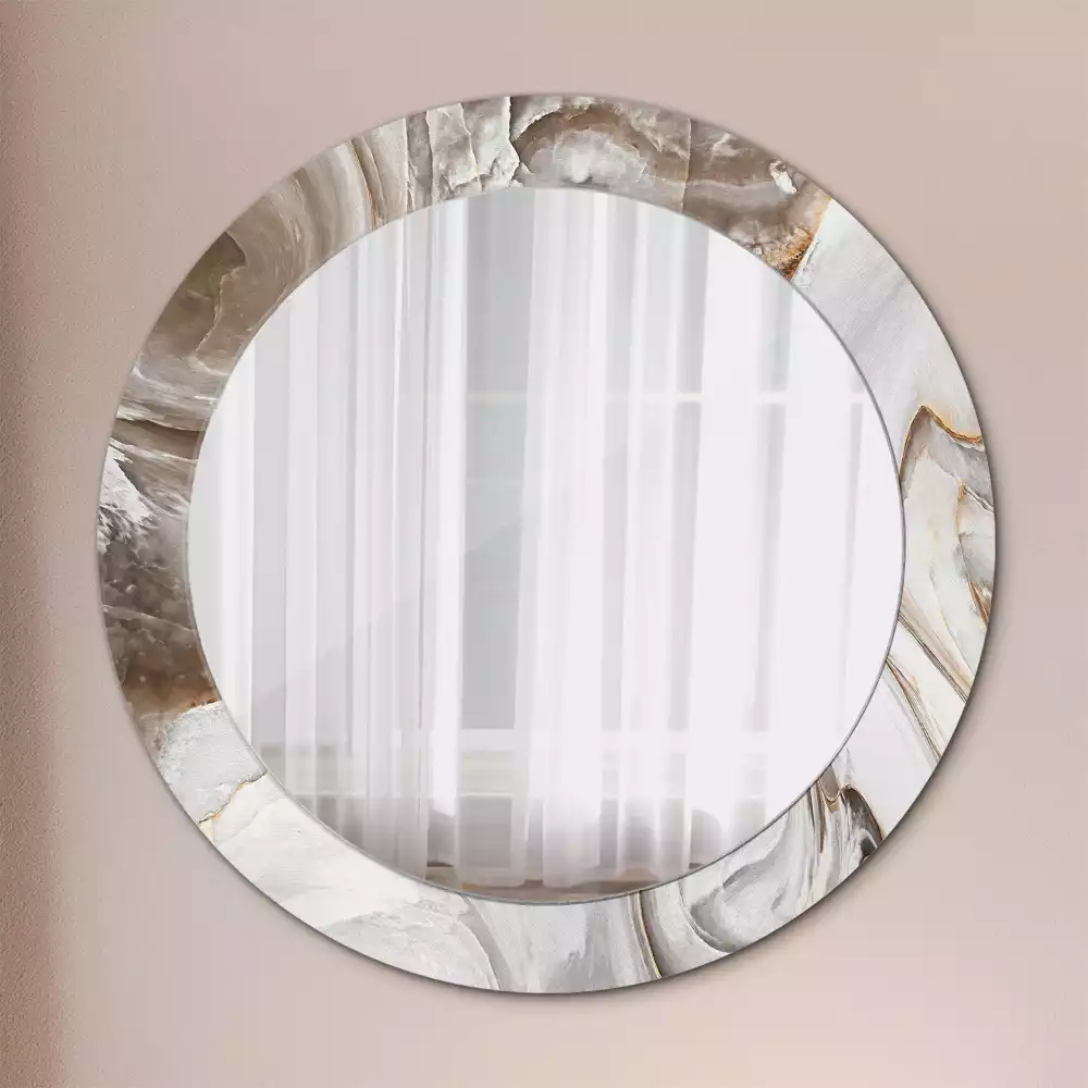 Miroir rond imprimé Marbre clair
