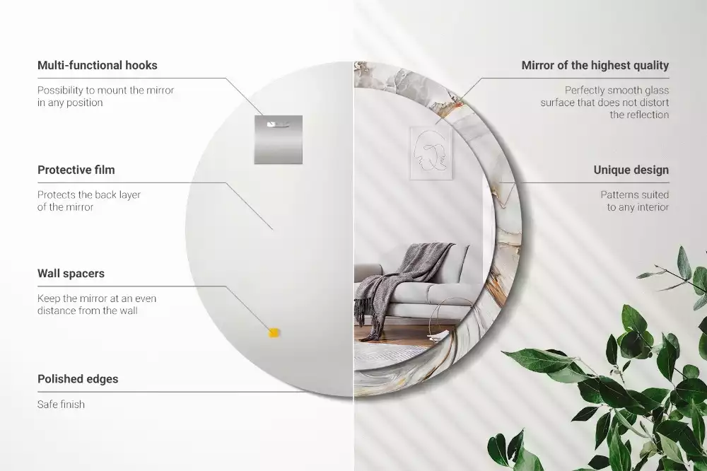 Miroir rond imprimé Marbre clair