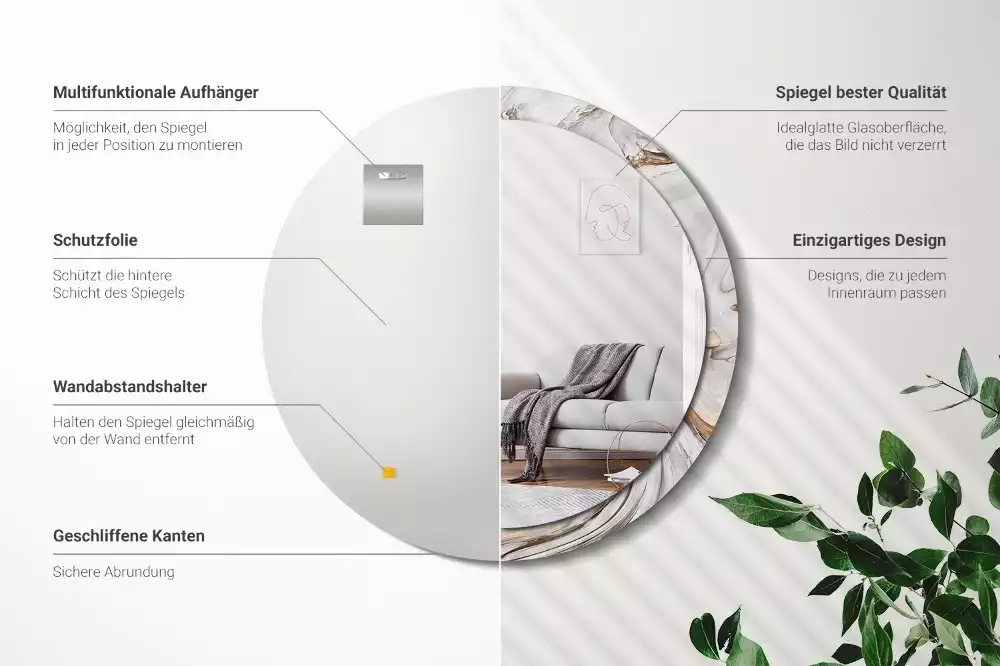 Miroir rond imprimé Marbre clair