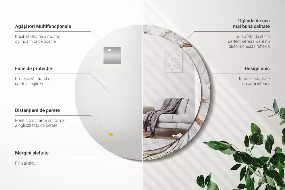 Miroir rond imprimé Marbre clair