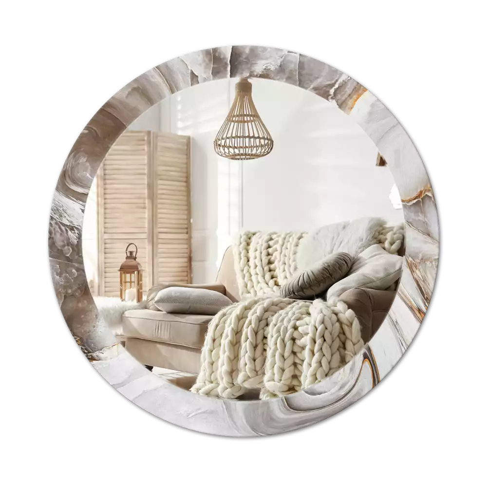 Miroir rond imprimé Marbre clair