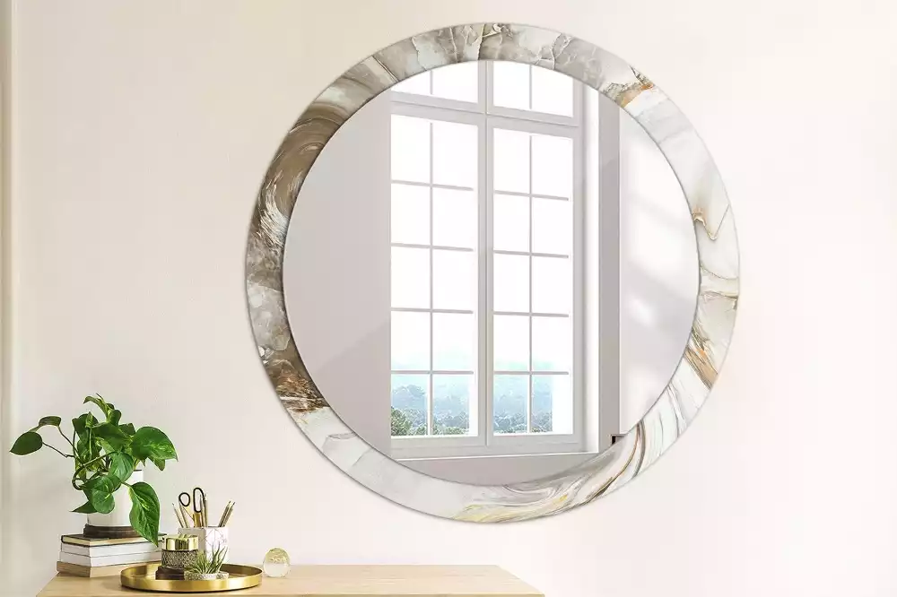 Miroir rond imprimé Marbre clair