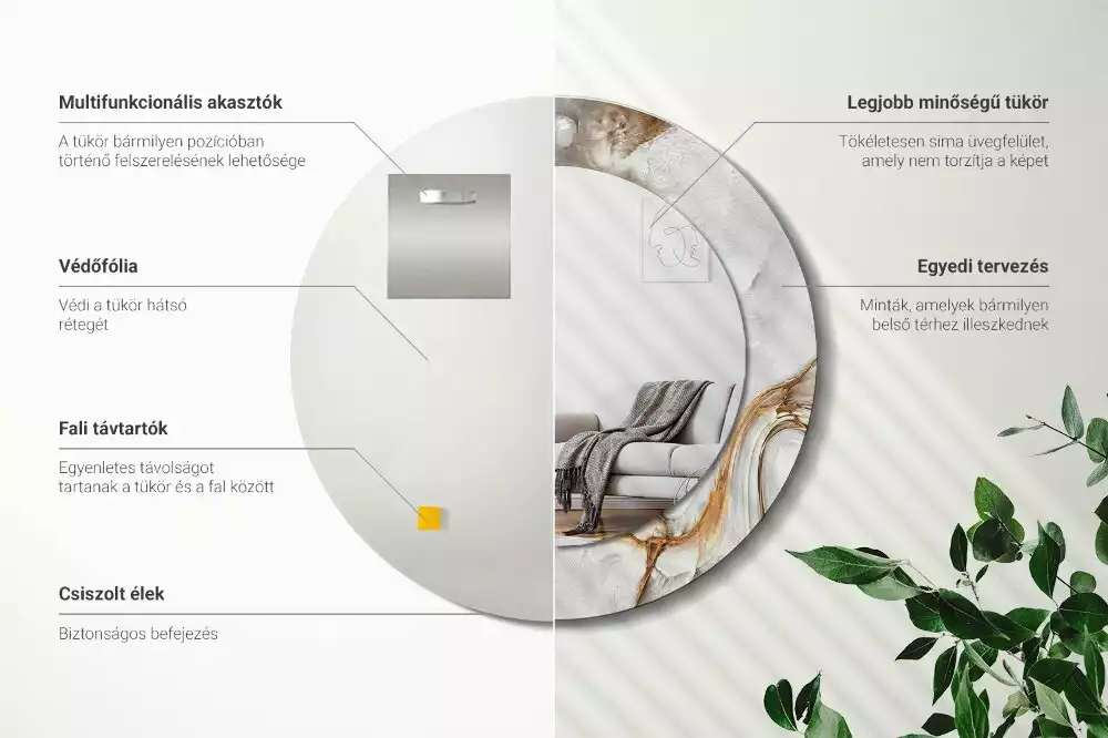 Miroir rond imprimé Marbre clair