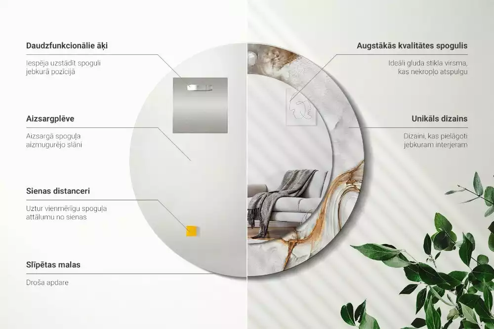Miroir rond imprimé Marbre clair