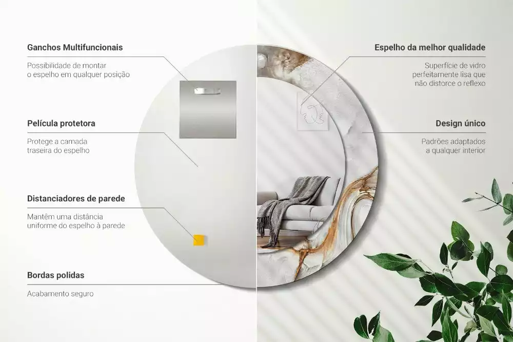 Miroir rond imprimé Marbre clair