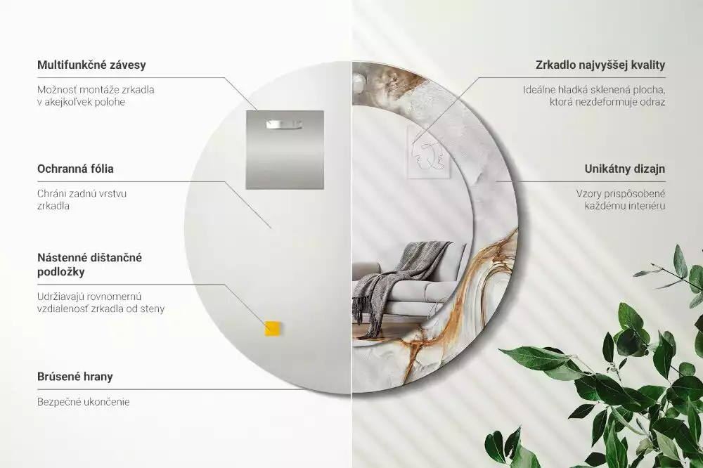 Miroir rond imprimé Marbre clair