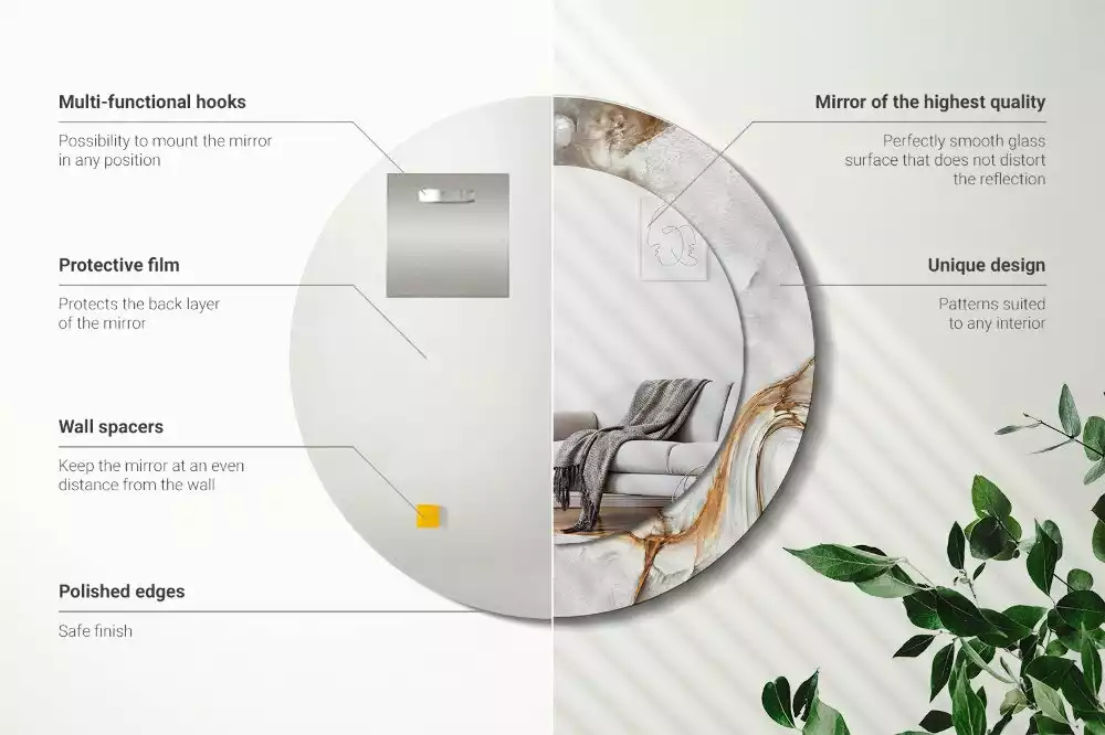 Miroir rond imprimé Marbre clair