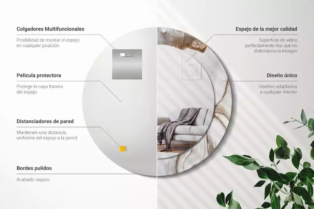 Miroir rond imprimé Marbre clair
