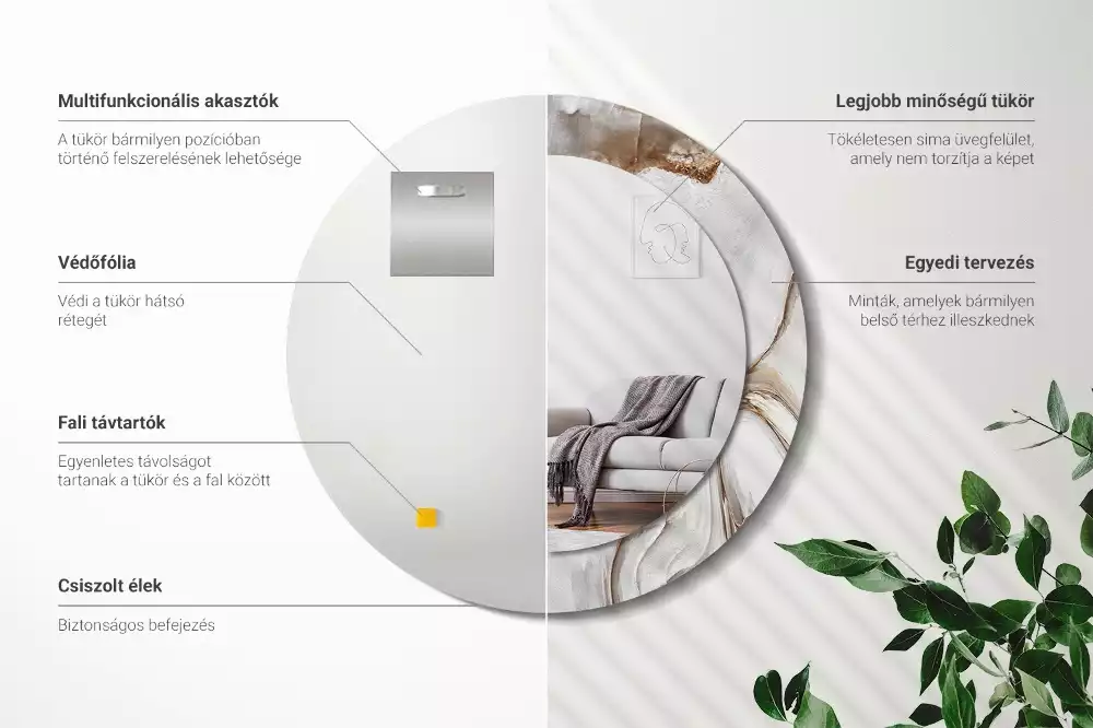 Miroir rond imprimé Marbre clair