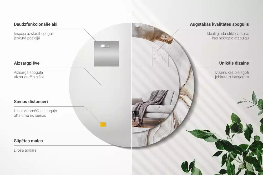 Miroir rond imprimé Marbre clair