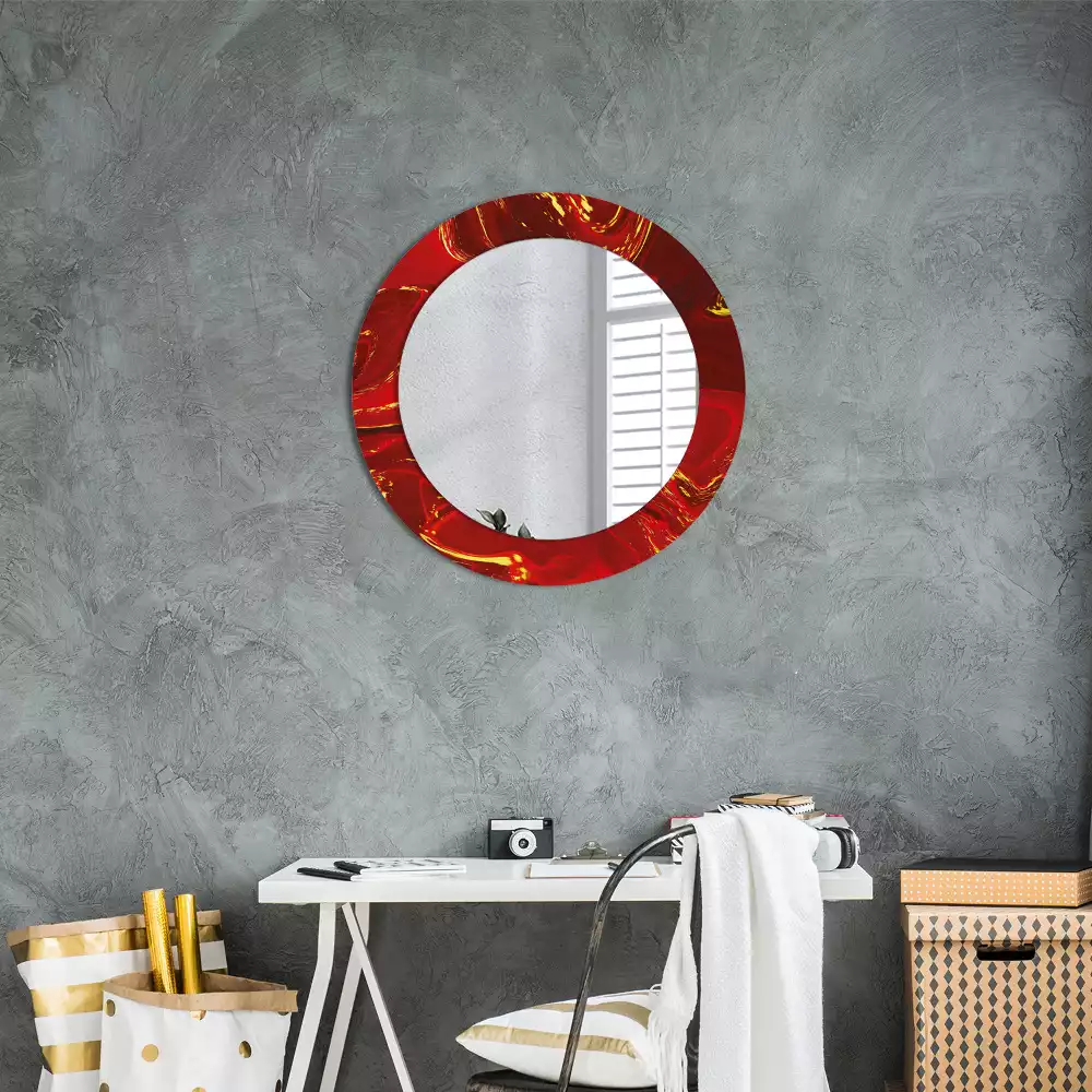 Miroir rond avec décoration Marbre rouge
