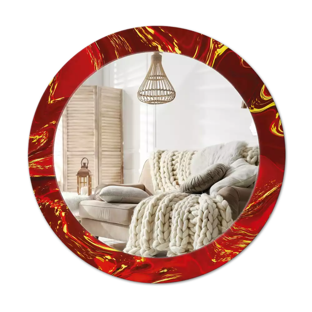 Miroir rond avec décoration Marbre rouge