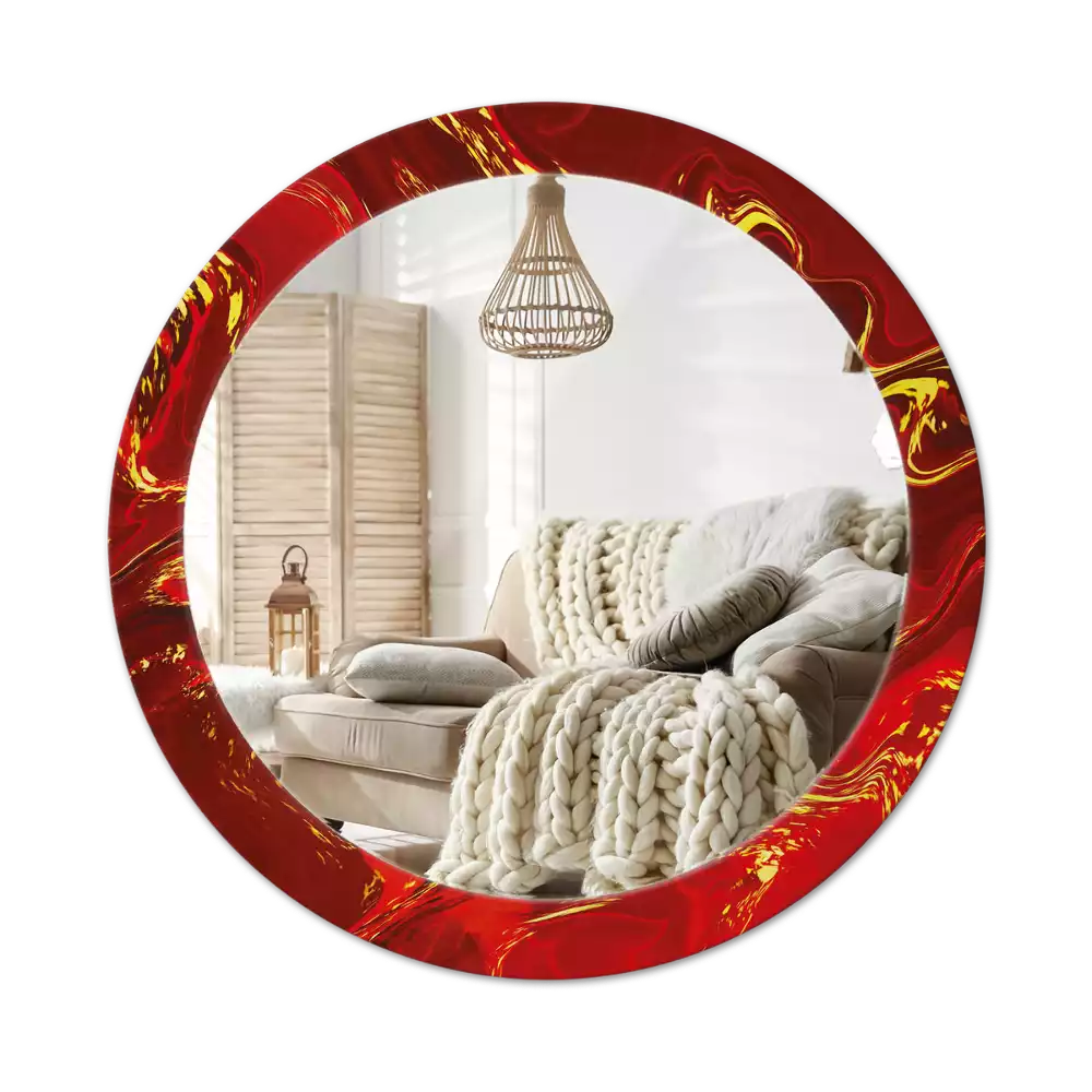 Miroir rond avec décoration Marbre rouge