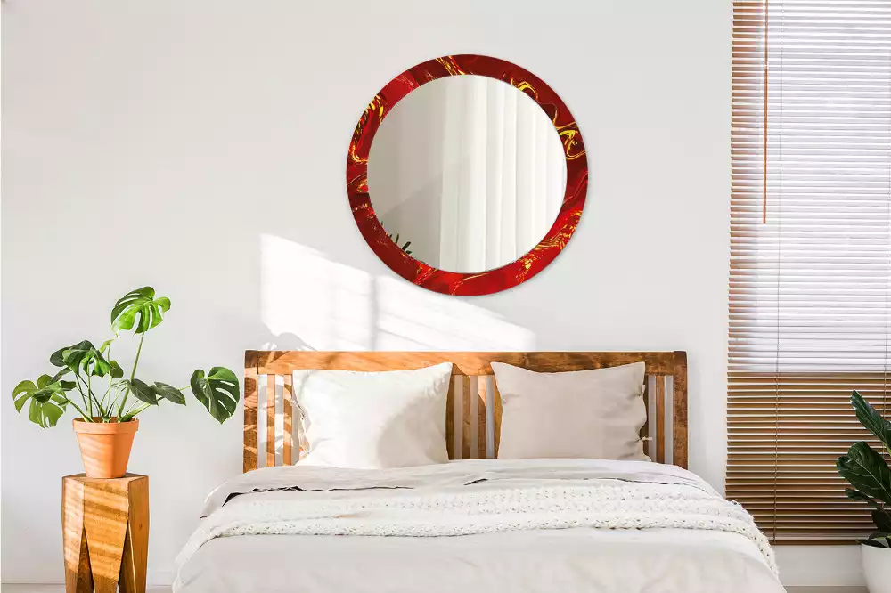 Miroir rond avec décoration Marbre rouge